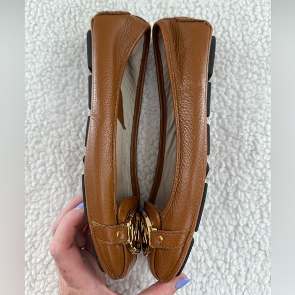 Michael Kors Brown Leather Ballet Flats with Gold Emblem - Picture 4 of 7